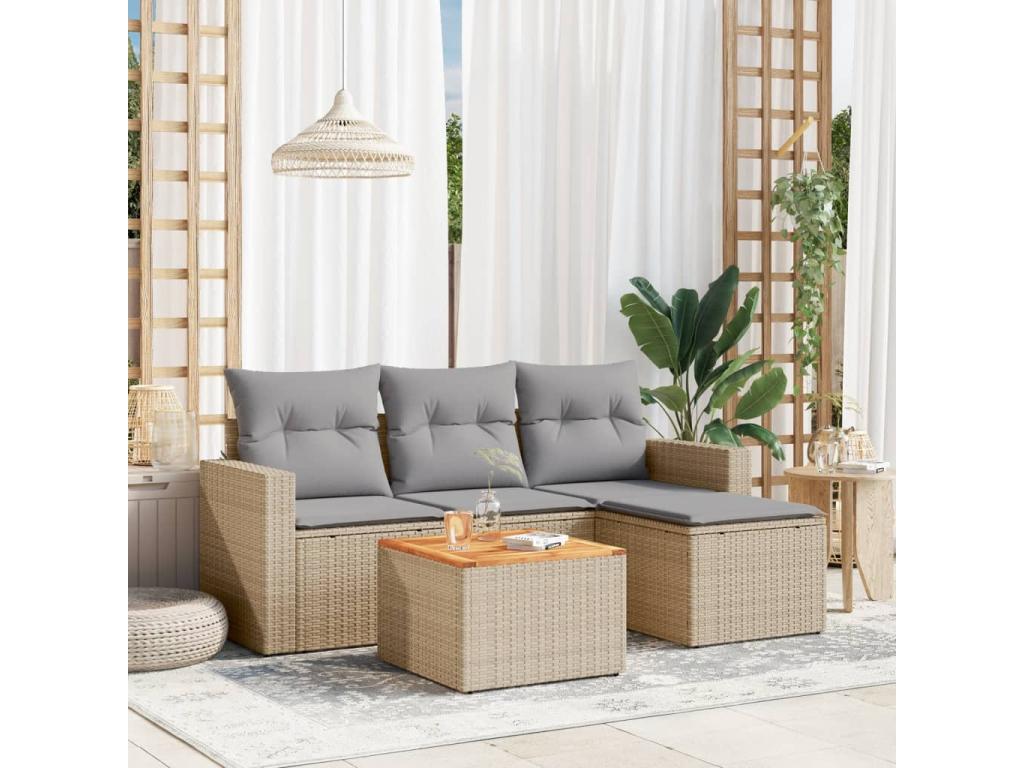 Set di mobili da esterno in vimini intrecciato in resina beige