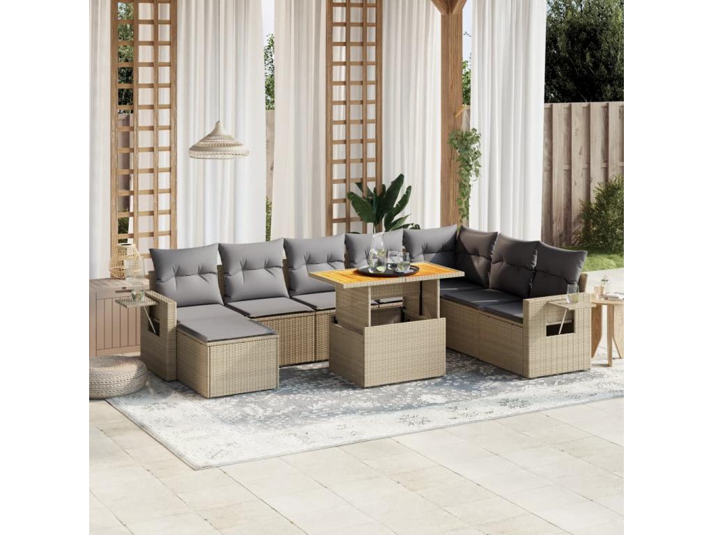 Set di mobili da esterno in vimini intrecciato in resina beige