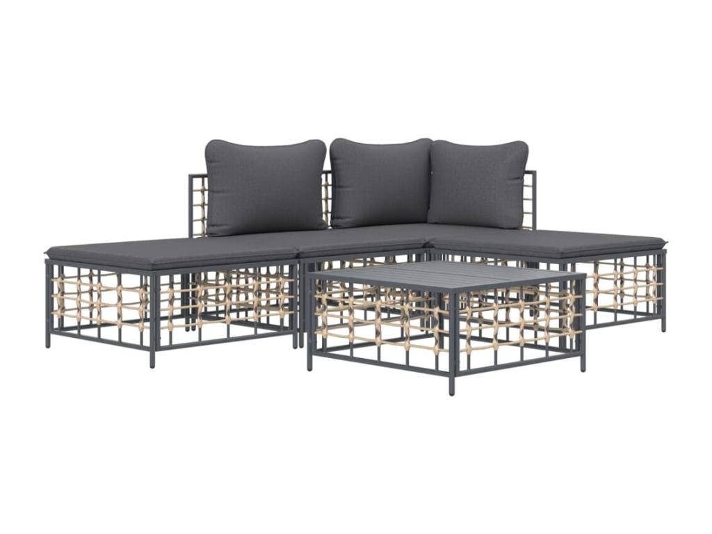 Set di mobili da esterno in vimini intrecciato in resina grigia