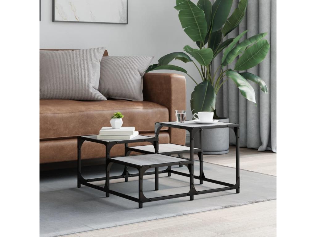 Tavolino da caffè in legno ingegnerizzato grigio, 68 x 68 x 40 cm