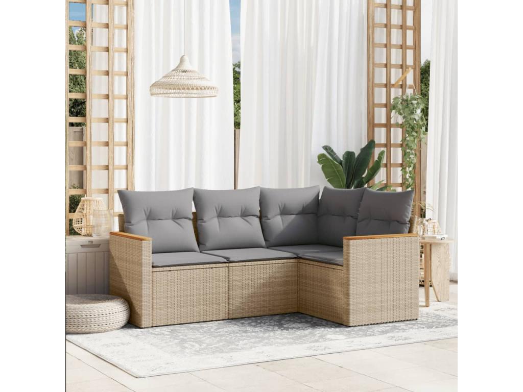 Set di mobili da esterno in vimini intrecciato in resina beige