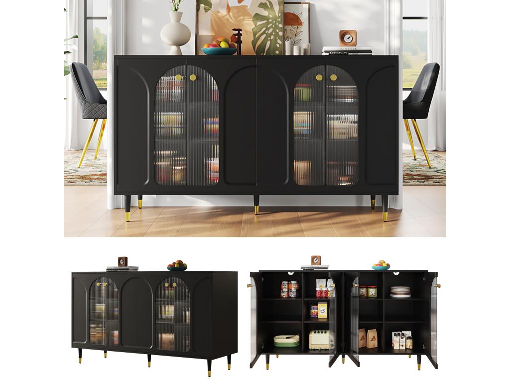 Credenza in vetro nero, 140 x 40 x 85 cm