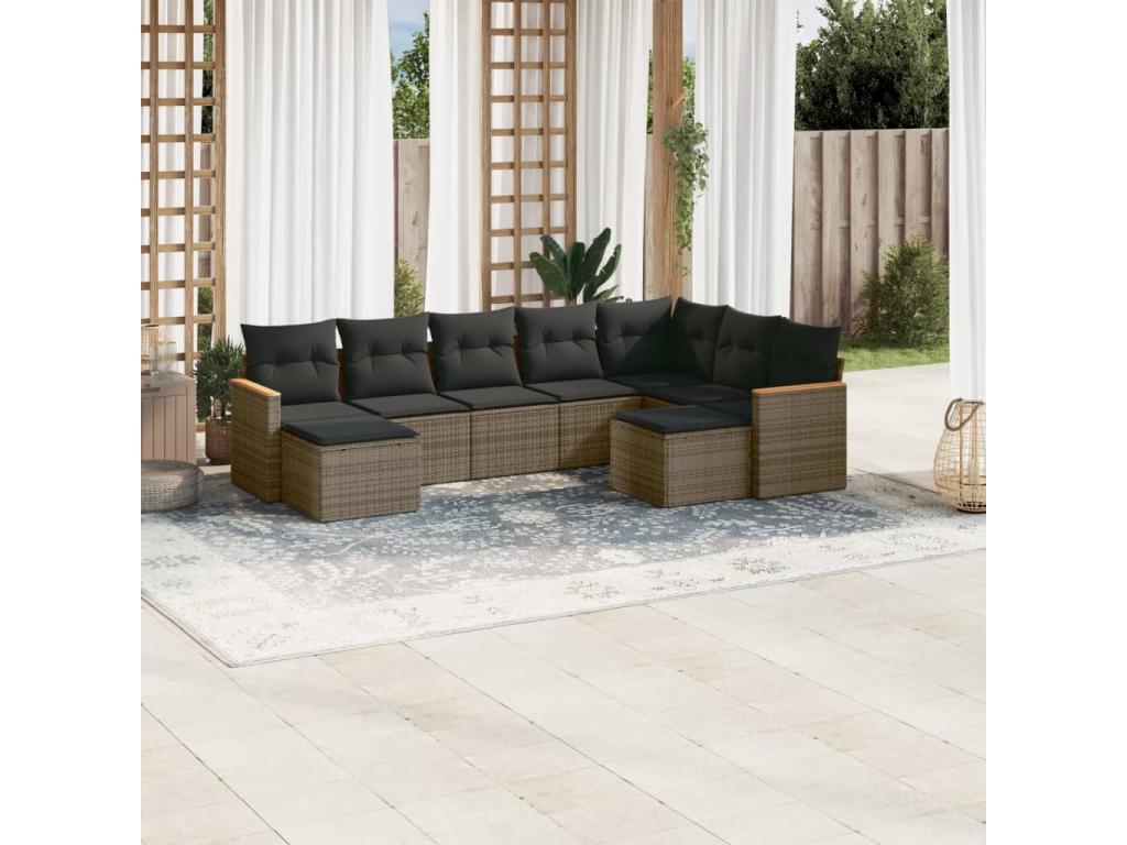 Set di mobili da esterno in vimini intrecciato in resina grigia