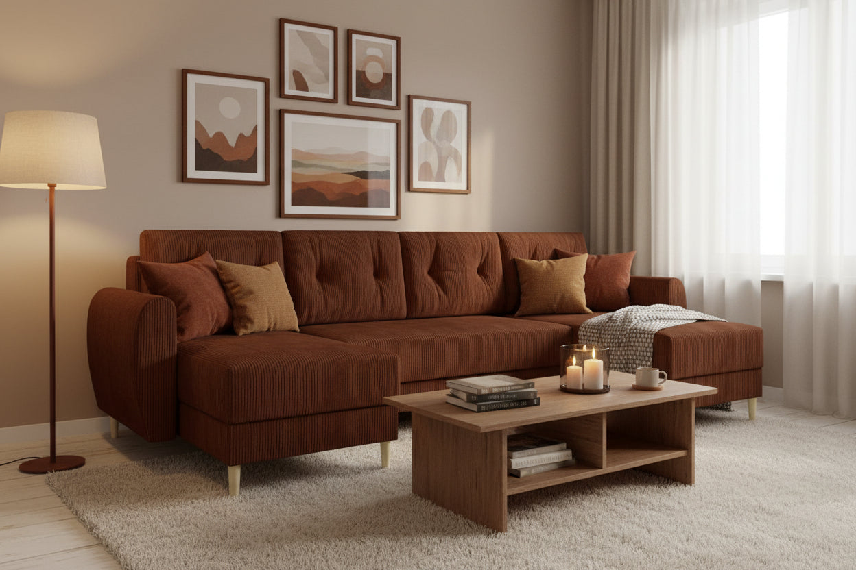 Brown Sofa, 307 x 139 x 95 cm