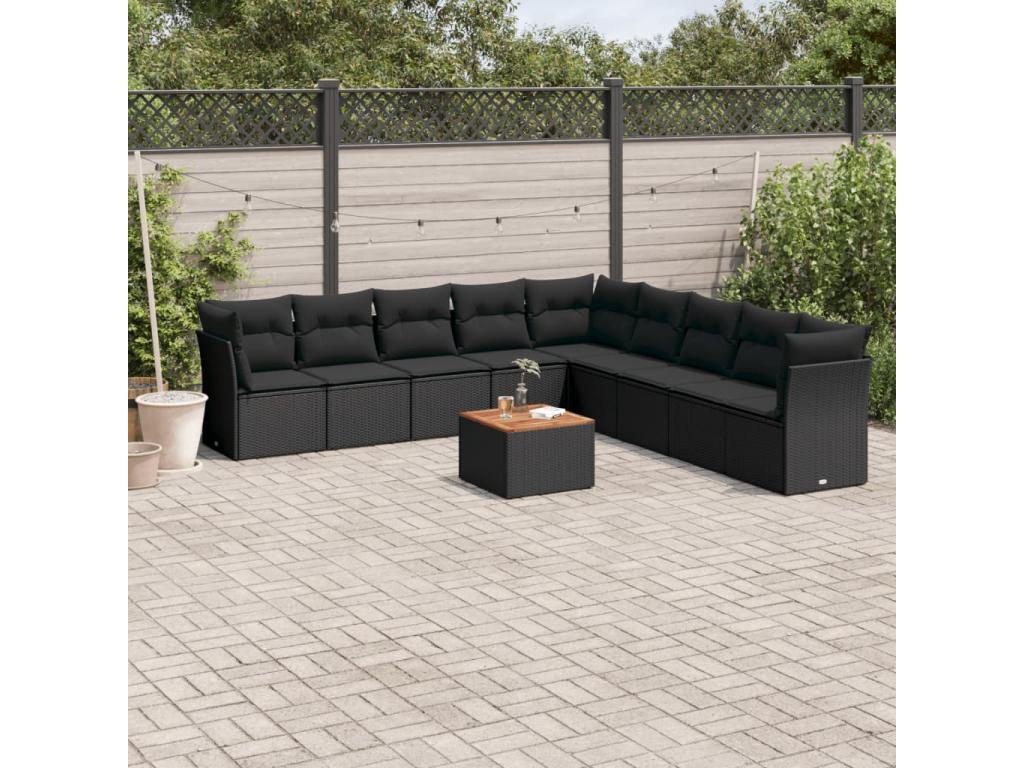 Set di mobili da esterno in vimini intrecciato in resina nera